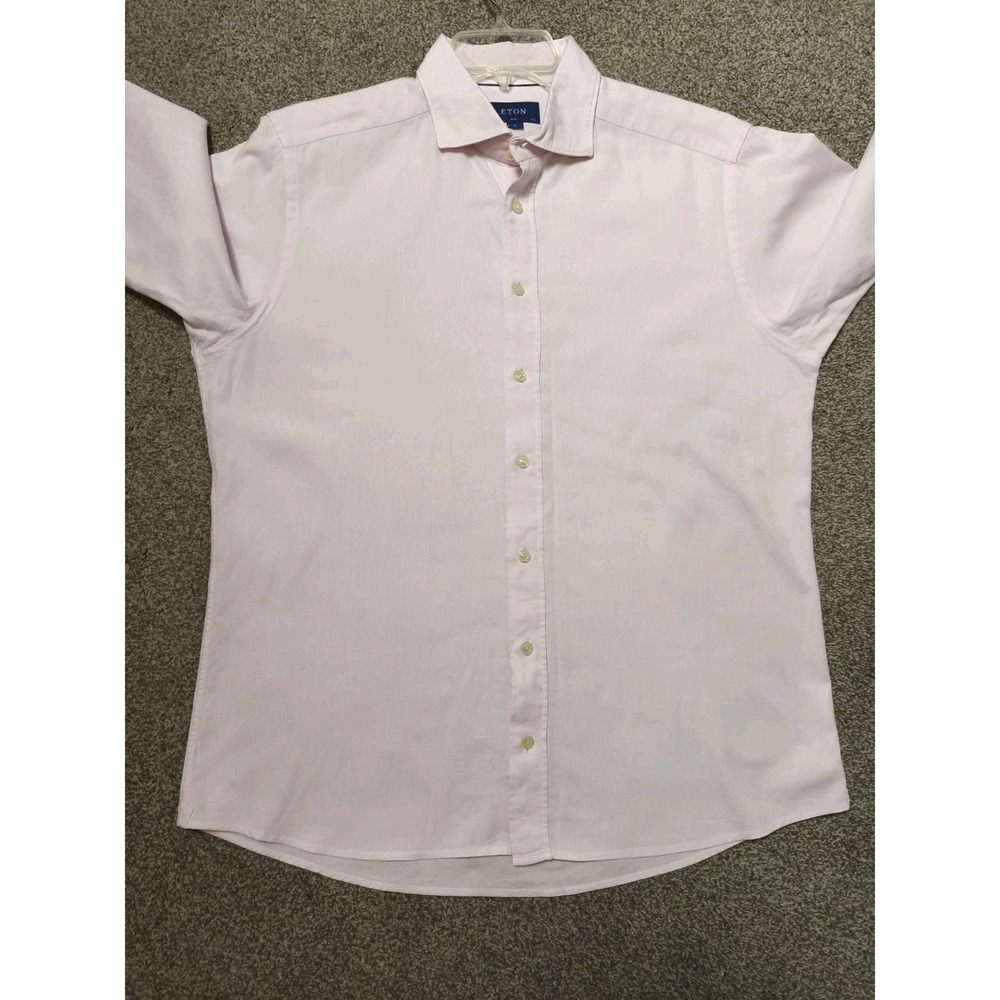 Eton Slim Fit Dress Shirt Mens XL 44 17.5 Light Pink Button Up Long Sleeve - Picture 9 of 9
